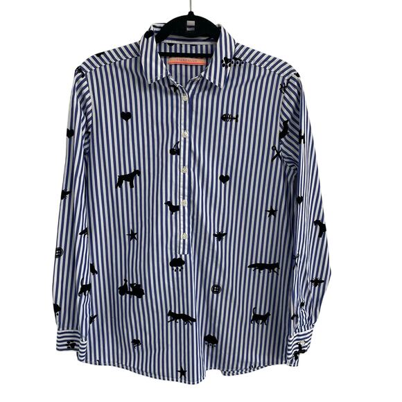 Vilagallo Nina Stripe Floc Shirt Pure Cotton Button Front Womens 42 / US Large - Picture 2 of 10